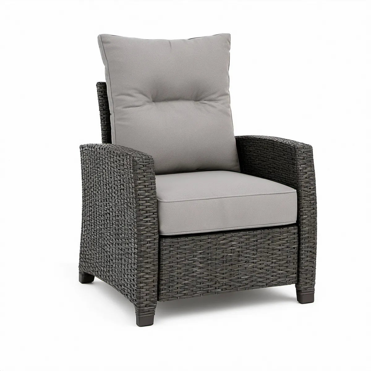 Garten-Loungesessel mit Armlehnen, 68 x 78 x 95 cm, PE-Rattan, Stahl und Polyester, Dunkelgrau/Grau