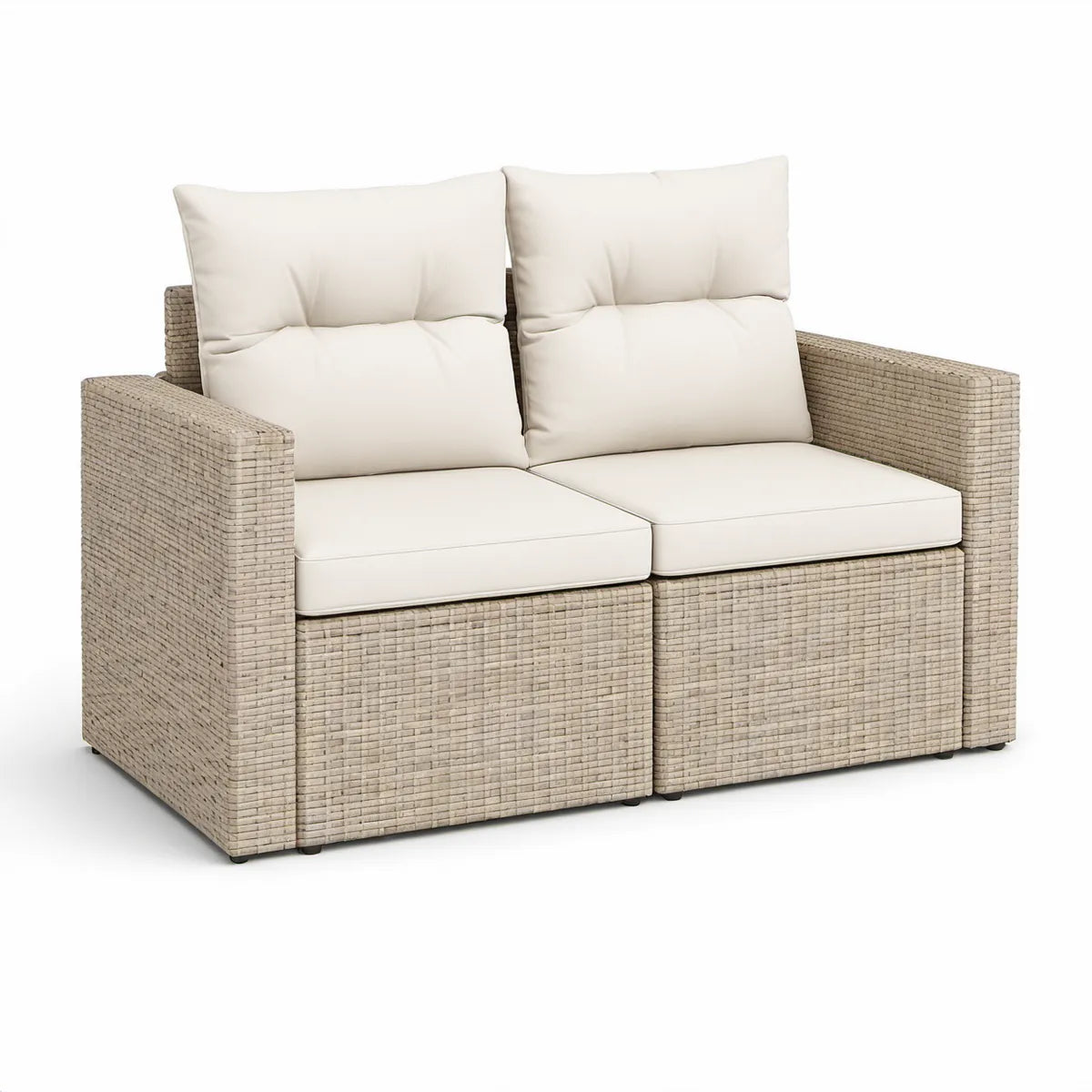2-Sitzer Gartensofa aus PE-Rattan Beige/Cremeweiss, 160 x 85 x 85 cm