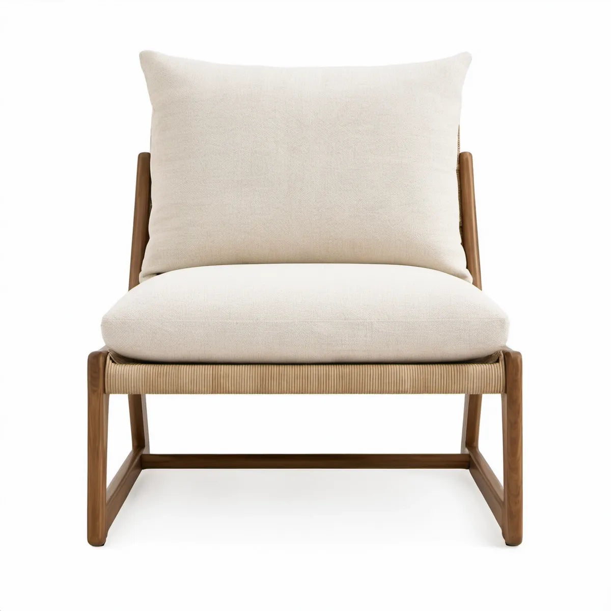Garten-Loungesessel aus Akazienholz mit Kissen, 68 x 78 x 82 cm, Creme/Naturbraun