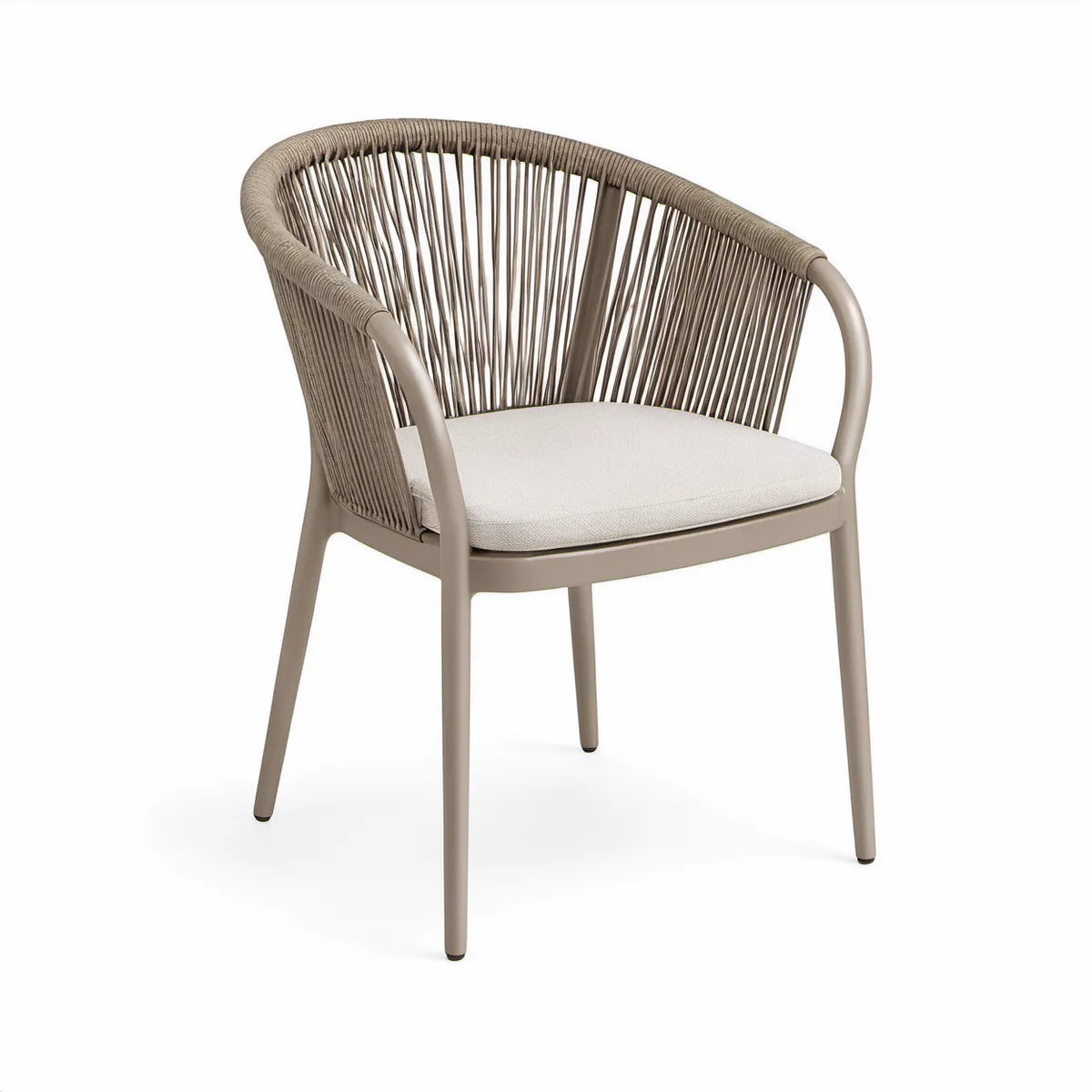 Gartenstuhl mit Armlehnen, Aluminium und Polypropylenseil, Taupe/Beige, 59 x 62 x 78 cm