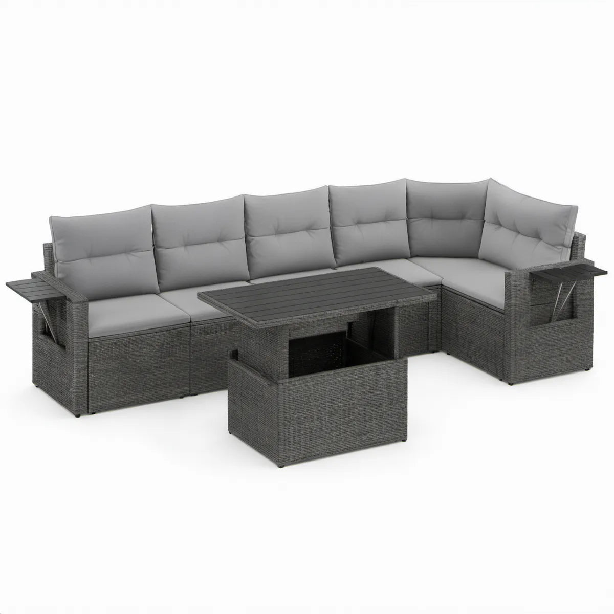 5-Sitzer Gartenlounge in L-Form aus PE-Rattan, Anthrazit/Grau, 275 x 205 x 85 cm