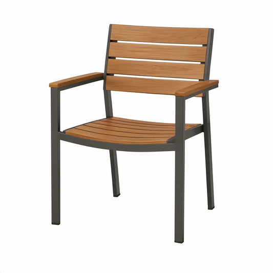 Gartenstuhl mit Armlehnen aus Aluminium und Polywood, Anthrazit/Braun, 56 x 58 x 88 cm