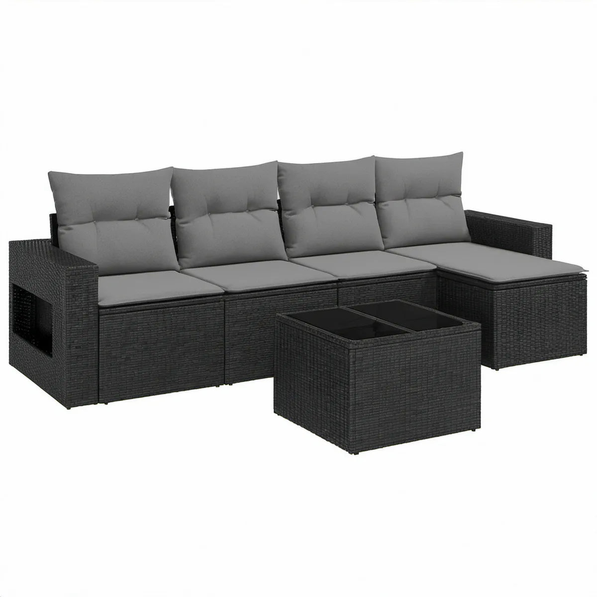5-teiliges Gartenlounge-Set mit Ecksofa und Couchtisch, 280 x 140 x 60 cm, Schwarz/Grau