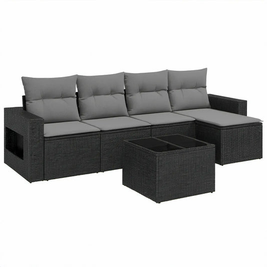 5-teiliges Gartenlounge-Set mit Ecksofa und Couchtisch, 280 x 140 x 60 cm, Schwarz/Grau