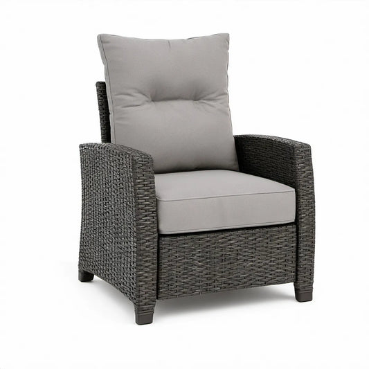 Garten-Loungesessel mit Armlehnen, 68 x 78 x 95 cm, PE-Rattan, Stahl und Polyester, Dunkelgrau/Grau