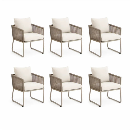 6er-Set Gartenstühle mit Armlehnen, Stahl-Kufengestell und PE-Kordelbespannung, 63 x 67 x 80 cm, Taupe/Creme