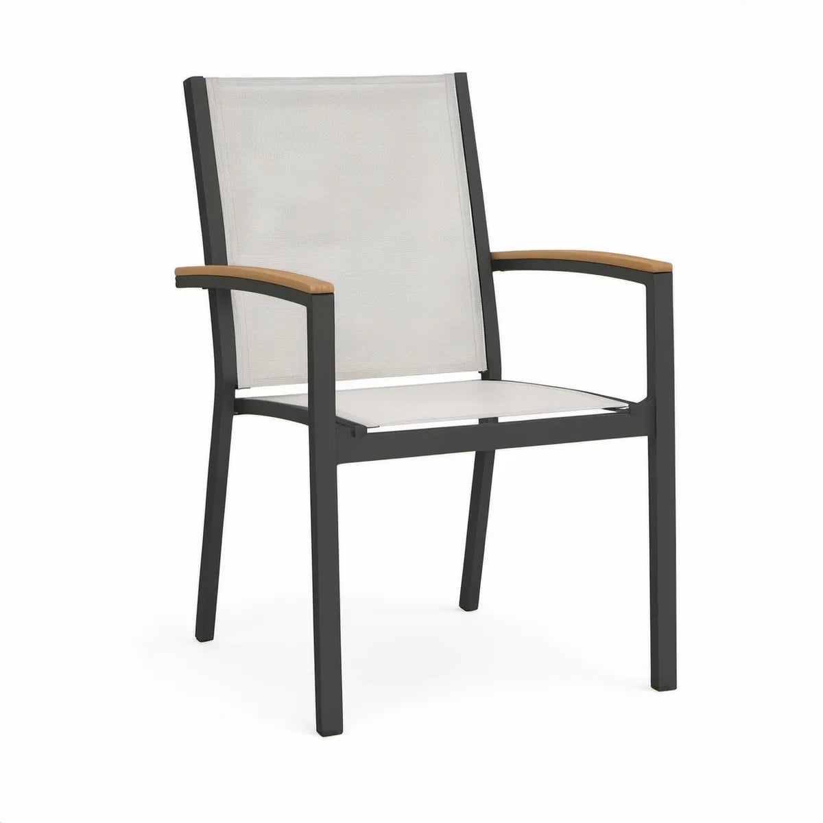 Gartenstuhl mit Armlehnen, Aluminium und Textilgewebe, 56 x 65 x 89 cm, Schwarz/Beige/Hellbraun