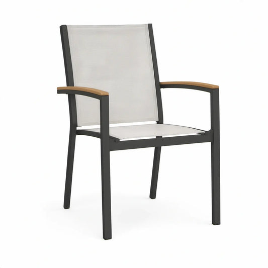 Gartenstuhl mit Armlehnen, Aluminium und Textilgewebe, 56 x 65 x 89 cm, Schwarz/Beige/Hellbraun