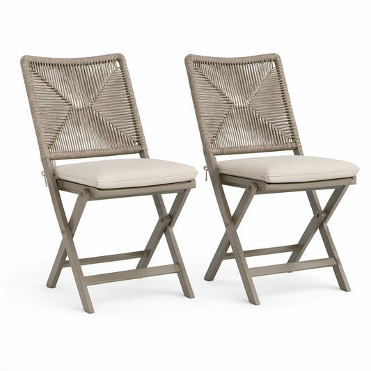 2er-Set klappbare Gartenstühle mit Sitzkissen, Taupe/Cremeweiss, 46 x 58 x 90 cm