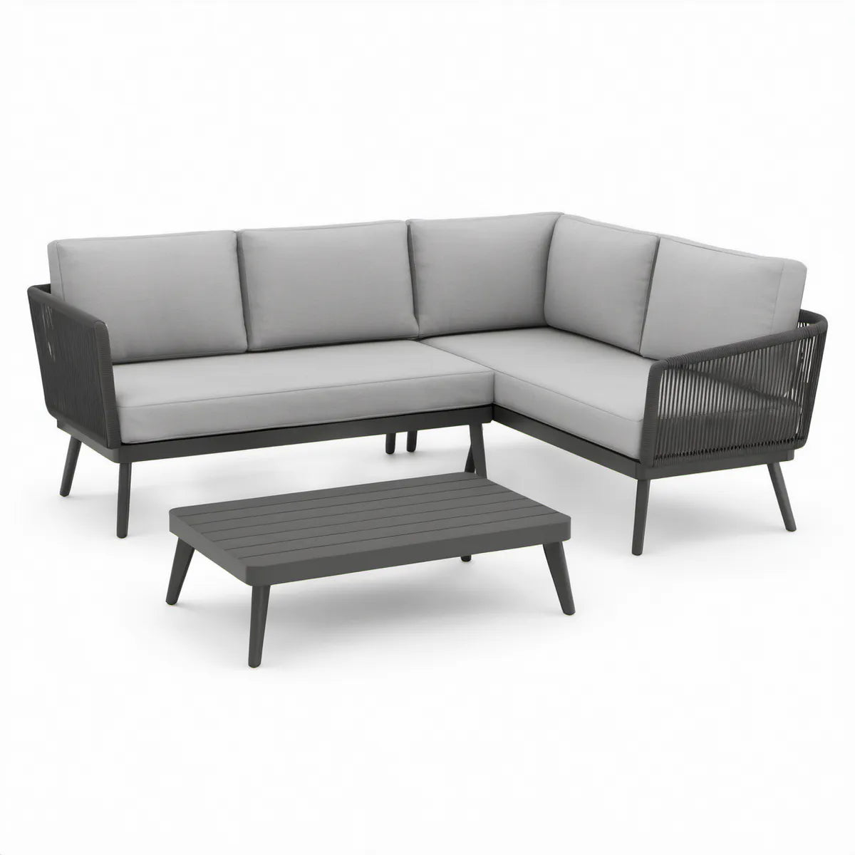 Garten-Ecklounge mit Couchtisch, Anthrazit/Hellgrau, 218 x 158 x 74 cm