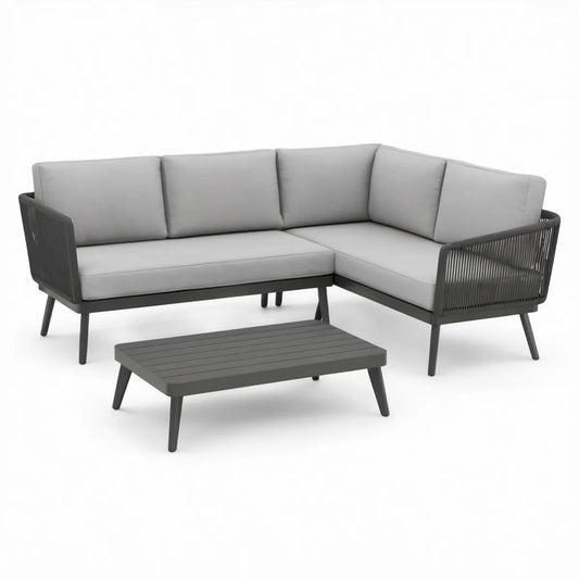 Garten-Ecklounge mit Couchtisch, Anthrazit/Hellgrau, 218 x 158 x 74 cm