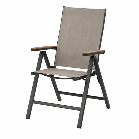 Klappbarer Gartenstuhl mit verstellbarer Rückenlehne, 69 x 60 x 110 cm, Taupe/Schwarz/Braun