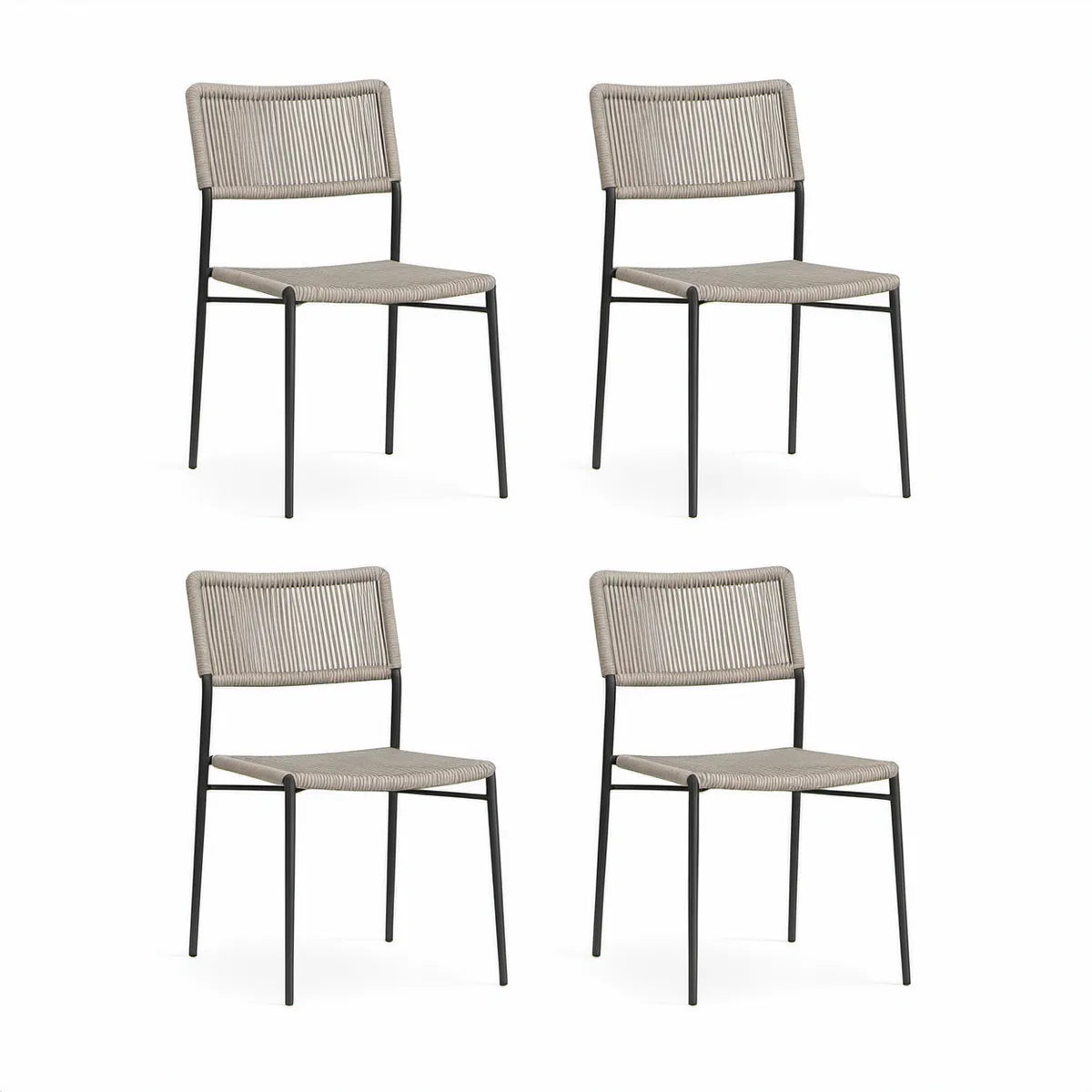 4er-Set Schwarz-Beige mit PE-Seilgeflecht und Stahlgestell, 55 x 60 x 82 cm