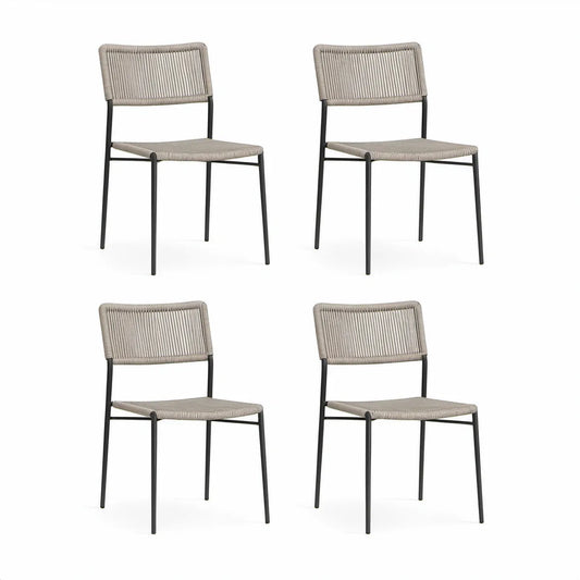 4er-Set Schwarz-Beige mit PE-Seilgeflecht und Stahlgestell, 55 x 60 x 82 cm