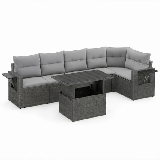 5-Sitzer Gartenlounge in L-Form aus PE-Rattan, Anthrazit/Grau, 275 x 205 x 85 cm